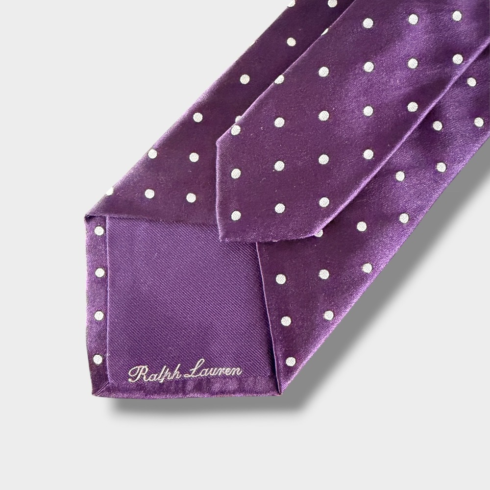Ralph Lauren Necktie Mens 58" Purple Polka Dot Silk Made in Italy Hand Made
